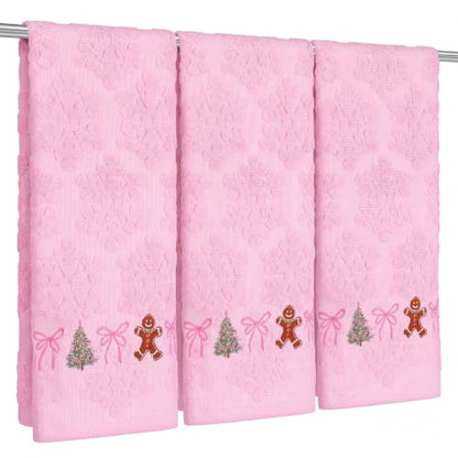 3 Pcs Pink Christmas Hand Towels for Bathroom 3D Bow, Pink, Snowflakes - color: Pink, size: Snowflakes