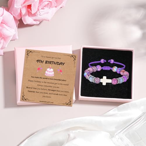 Bracelets for Girls Cross Soccer Bracelets Birthday Gifts for Girl - color: 1# 9th Birthday