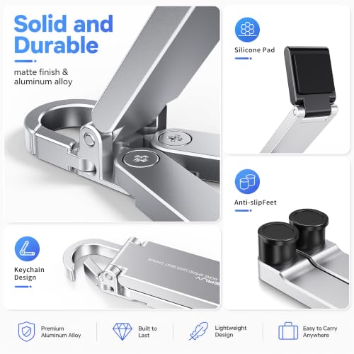 Portable Foldable Pocket Phone Stand with Keychain for Desk Travel(Silver) - color: Silver