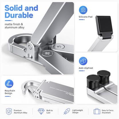 Portable Foldable Pocket Phone Stand with Keychain for Desk Travel(Silver) - color: Silver