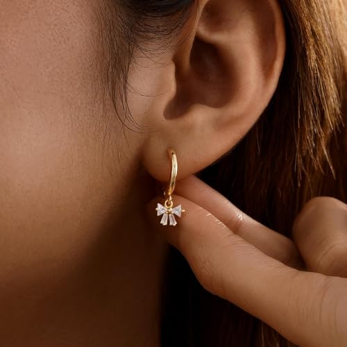 Dangle Earrings for Women, Dainty Huggie Hoop Dangle Earrings - color: Butterfly 01 Dangle Gold