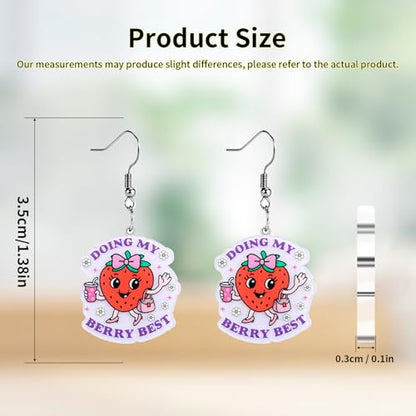 Christian Statement Earrings for Women, Acrylic Dangle Earrings, Lightweight Comfortable, Non Tarnish Hooks, Faith Jewelry, Religious Gift for Women - color: Doing My Berry Best Cute Strawberry