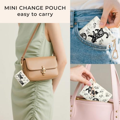 Cat Floral Keychain Coin Purse for Women, Small Change Pouch - color: Cat Flower