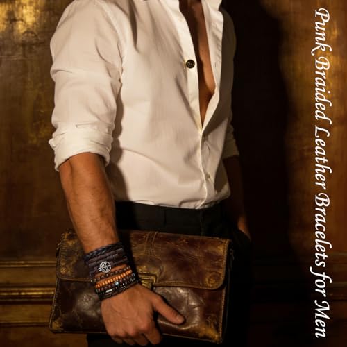 Punk Braided Leather Bracelets for Men Women Tribal Wrap Wristband - color: Tree