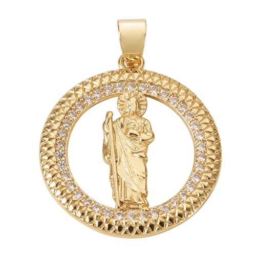 Elecrelive 1PC 18K Gold Plated Rosary Charms Religious Saint Jude Charm - color: 18K Gold, Clear