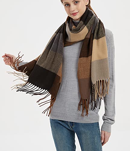 Wander Agio Women's Fashion Long Shawl Big Grid Winter Warm Lattice Large Scarf - color: Coffee 6