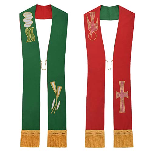 BLESSUME Cross Deacon Reversible Stole Church Cleric Stole - color: Red/Green