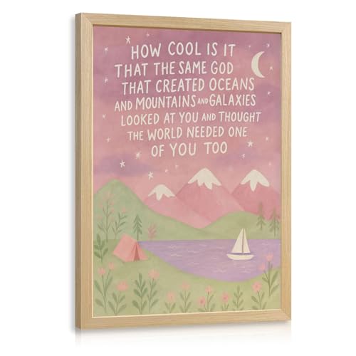Christian Wall Art for Girls Room,Baby Girl Pink Nursery Decor Framed 12x16 - color: PinkMountainFamousSaying, size: 16"L x 12"W