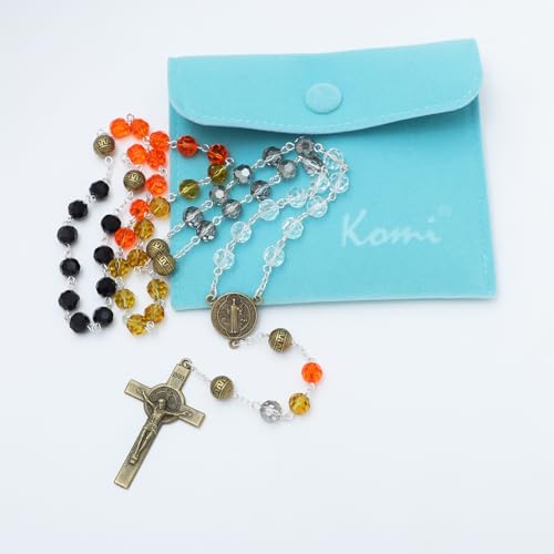 KOMI Crystal Rosary Beads with Jesus Crucifix, Catholic Necklace for Women First Communion Rosarios Wedding Rosary with Velvet Bag - style: 8MM-C