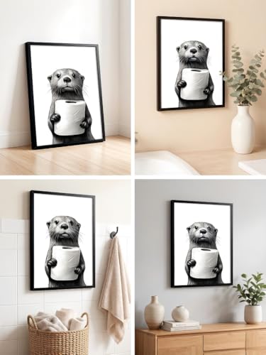 LBTZEVIR Framed Black and White Bathroom Wall Art Funny Otter 8x10In - color: Black and White, size: 8"L x 10"W