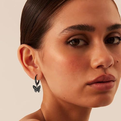 14K Gold Earring Cross Waterdrop Butterfly Heart Knot Earrings for Women Gold Silver Cross Leverback Drop Gold Silver Teardrop Hoop Dangle Earring White Gold Dangle Drop Earring - color: Black-CZ Butterfly Leverback Earring