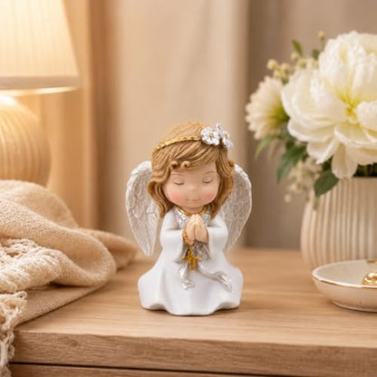 Comfy Hour 5 Inch Catholic Praying Angel Statue, Gold Cross - style: Rustic, Antique, Vintage