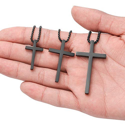 Ursteel Cross Necklace for Men, Silver Black Gold Stainless Steel Cross Pendant Necklace for Men, 16-30 Inches Box Chain - size: 16 inches, style: Black: Cross Pendant 1.2"*0.7"