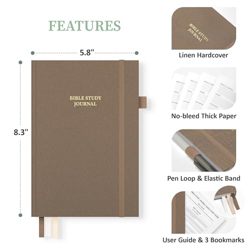 Bible Study Journal & Notebook for Women and Men, 5.8" x 8.3" - color: Brown, size: A5 ( 5.8" x 8.3" )