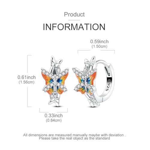 LAZA 925 Sterling Silver Earrings for Women Huggies Hoop Gold Earrings - color: Colorful butterfly hoop earrings
