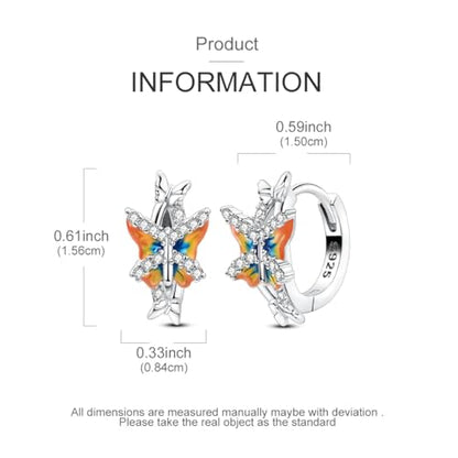 LAZA 925 Sterling Silver Earrings for Women Huggies Hoop Gold Earrings - color: Colorful butterfly hoop earrings