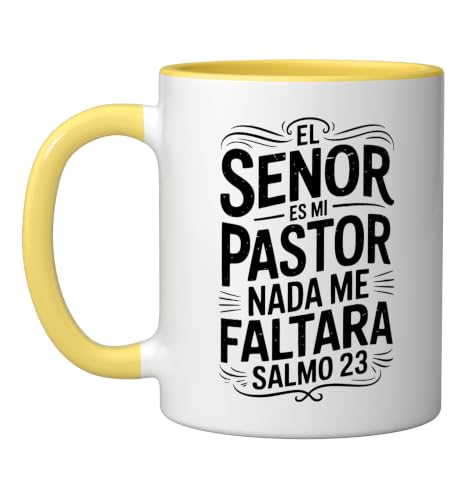 Spanish Christian With a Bible Verse Quote El Senor Es Mi Ceramic Mug, Yellow/White, 11oz - color: Yellow/White, size: 11 Ounces
