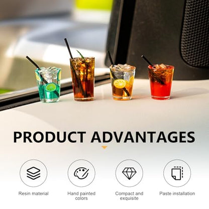 4 PCS Mini Drinks Car Interior Decor, Cute Rubber Car Central Control Panel Ornament, Self-Adhesive Dashboard & Rearview Mirror Decoration for Men Women