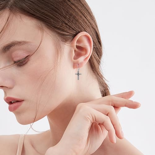 925 Sterling Silver Sunflower/Rose/Plumeria/Hibiscus/Mushroom Cross Earrings for Women Hawaiian Flower/Butterfly Cross Dangle Drop Earrings Jewelry Faith Christian Gift for Her Daughter Wife Girlfriend - style: Plumeria Cross