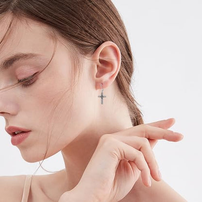 925 Sterling Silver Sunflower/Rose/Plumeria/Hibiscus/Mushroom Cross Earrings for Women Hawaiian Flower/Butterfly Cross Dangle Drop Earrings Jewelry Faith Christian Gift for Her Daughter Wife Girlfriend - style: Plumeria Cross