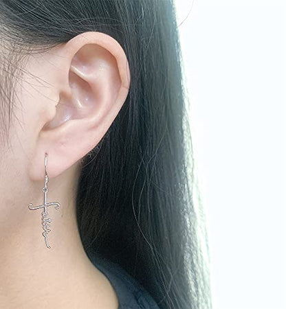 Eternity Faith Cross Drop Dangle Earrings for Women Elegant 925 Sterling Silver Infinity Love of God Minimalist Dainty Hypoallergenic Hanging Charm Dangling for Daughter Bff Birthday Christmas