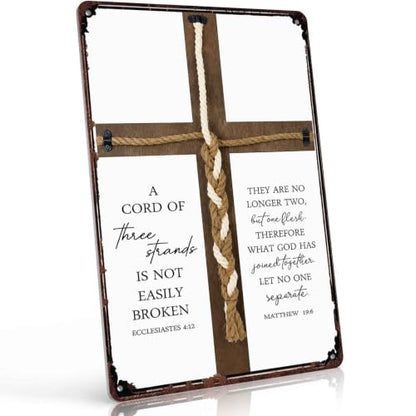 Aluminum A Cord Of Three Strands Cross Wedding Sign 8 X 12 Inch Christian Wall Decor For Marriage Wedding Unity Ceremony Sign For Home Church Anniversary Christian Couples