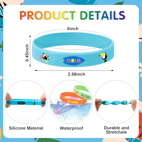 JUNEBRUSHS 42pcs Hawaiian Party Favors Silicone Wristbands Rubber Bracelets for Summer Beach Hawaii Luau Baby Shower Party Supplies Goodie Bag Stuffers Fillers - style: Hawaiian Style