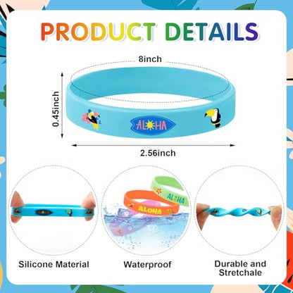 JUNEBRUSHS 42pcs Hawaiian Party Favors Silicone Wristbands Rubber Bracelets for Summer Beach Hawaii Luau Baby Shower Party Supplies Goodie Bag Stuffers Fillers - style: Hawaiian Style