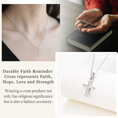 Cross Necklace for Girls Women, Baptism Easter First Communion Confirmation Gifts - 16"+2" Silver Plated Tiny Cross Necklace, Religious Jewelry Gifts for Daughter Granddaughter Goddaughter - style: Baptism