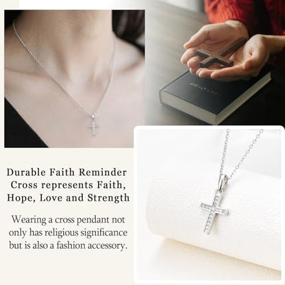 Cross Necklace for Girls Women, Baptism Easter First Communion Confirmation Gifts - 16"+2" Silver Plated Tiny Cross Necklace, Religious Jewelry Gifts for Daughter Granddaughter Goddaughter - style: Baptism