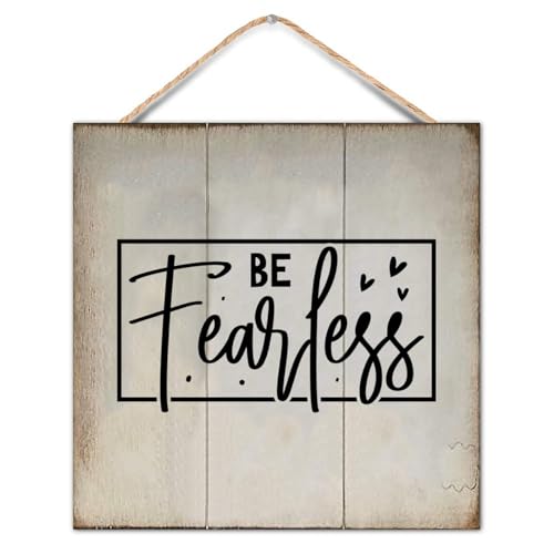 Be Fearless Motivational Decor Signs Bible Verse Rustic Wood Signs 12x12 Inch Christian Religious Gifts Front Door Wooden Kitchen Decor Sign for Shop Store Funny Bathroom Sign - color: Log color-style-6