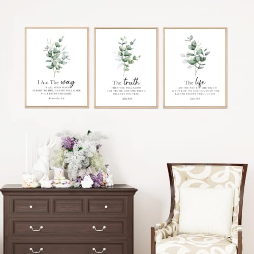 Ybqhd Christian Wall Decor Set Of 3,I Am The Way The Truth And The Life Bible Verse Sign Artwork,Scripture Quotes Prints Posters For Home Office Bedroom Wall Decor(11"X14",Unframed)