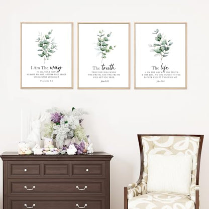 Ybqhd Christian Wall Decor Set Of 3,I Am The Way The Truth And The Life Bible Verse Sign Artwork,Scripture Quotes Prints Posters For Home Office Bedroom Wall Decor(11"X14",Unframed)