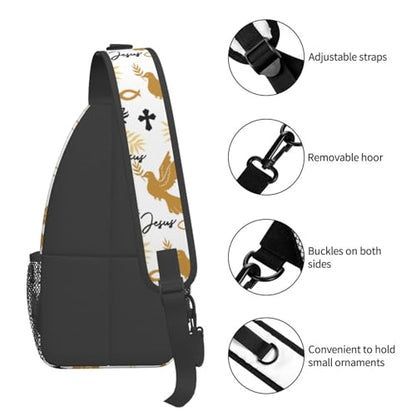 Jesus Christian Cross Sling Backpack Shoulder Chest Bag For Men Women Hiking Travel Crossbody Daypack - color: Jesus Christian Cross-0002