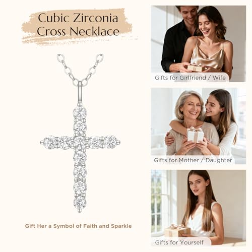 NORBU S925 Cubic Zirconia Cross Necklace for Women, Womens Cross Necklaces - color: Silver