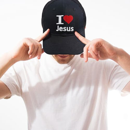Christian Hats Jesus Cross Embroidered Trucker Hat – Cotton Mesh Cap for Men & Women, Adjustable Snapback, Breathable Design - color: I Love Jesus