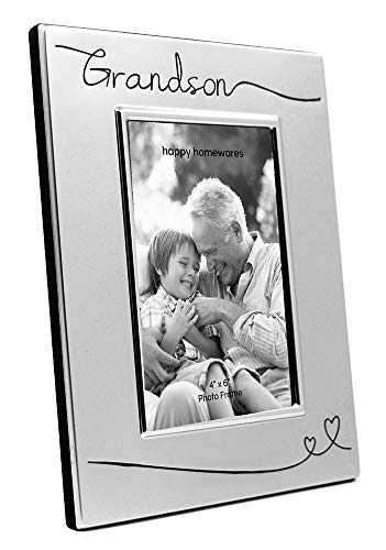 Haysom Interiors Beautiful Two Tone Silver Plated Grandson 4" x 6" Picture Frame with Black Velvet | Unique and Thoughtful Gift Idea by Happy Homewares - size: Grandson