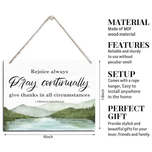 Christian Decor, Rustic Hanging Wood Plaque Sign, Christian Wall Art, Inspirational Wood Sign, Religious Decor, Home Decor for Living-room Bedroom, Rejoice Always Pray Continually Sign - color: 1 THESSALONIANS 5:16