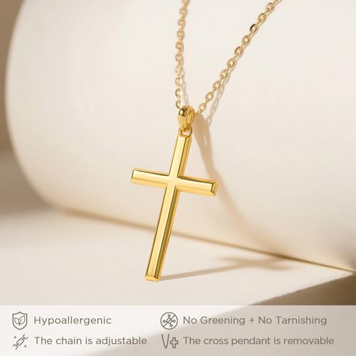 NORBU S925 Cross Necklace for Women, 18K Gold Plated Womens Cross Necklaces - color: Gold
