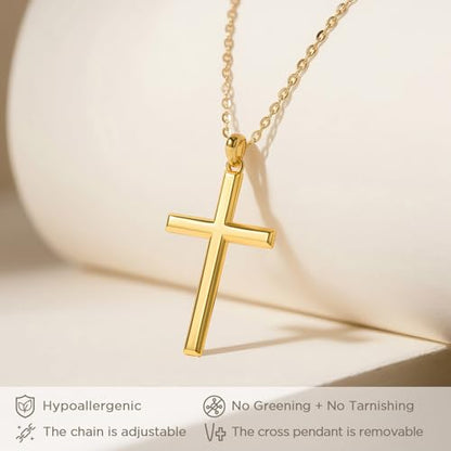 NORBU S925 Cross Necklace for Women, 18K Gold Plated Womens Cross Necklaces - color: Gold