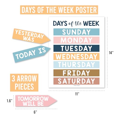Classroom Calendar Set Bulletin Board Decorations, 98pc School Calendar Set - color: Boho Classic