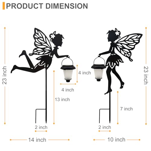 SUNNYPARK 2 Pack Solar Fairy Garden Metal Stake Decorative Lantern - size: Fairy1