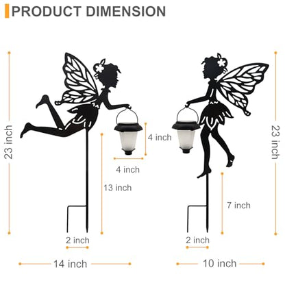 SUNNYPARK 2 Pack Solar Fairy Garden Metal Stake Decorative Lantern - size: Fairy1