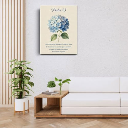 BEASTZHENG Psalm 23 Blue Hydrangea Canvas Wall Art Christian Bedroom Decor - color: Psalm 23