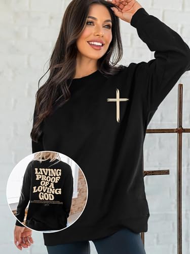 Christian Sweatshirts for Women Jesus Faith Pullover Long Sleeve - color: A-black, size: Medium