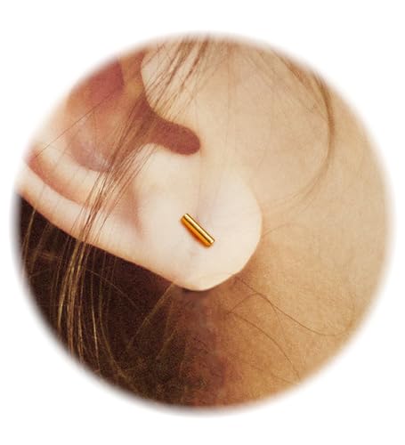 Enticera 14K Gold Stud Earrings for Women 20g Leaf Cross Bar Handmade Flat Back Earrings Hypoallergenic Nap Screw Back Cartilage Earrings Tragus Helix Piercing Jewelry - color: Gold Tone, style: Bar