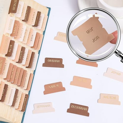 Laminated Bible Tabs for Women Men, Brown, Gold Foil Embossed Lettering - style: Gold Foil Morandi Brown
