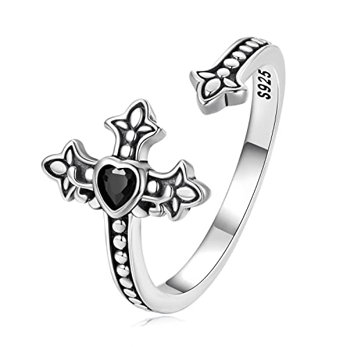 925 Sterling Silver Adjustable Open Ring for Women Trendy Jewelry Gift - color: Silver Cross