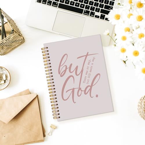 Wheatwin Bible Notebook, But God Christian Notebook Journal, Prayer Journal for Women, Christian Gifts for Men Women, Inspirational Christian Hardcover Spiral Notebook 5.5x8.3 - Pink - color: But god - Soft Nude Pink