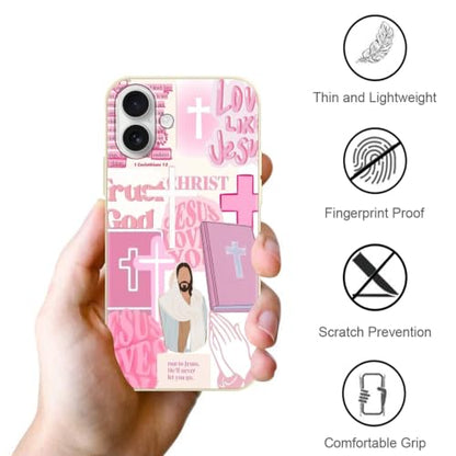 Christian God Phone Case for iPhone 16 6.1", Western Aesthetic Jesus Verse Bible Cross Pattern Design Print Cover for Women Man, Soft TPU Protection for iPhone 16-Pink - color: Jesus-Pink